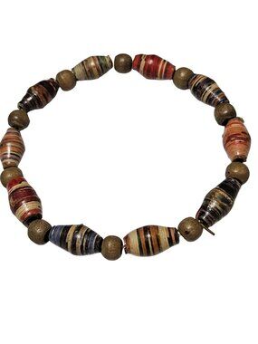 Handmade Recycled Paper Bead Bracelet Eco Friendly Lightweight Jewelry Stretch